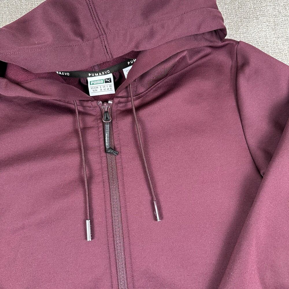 Puma EVO Purple Womens M Fleece Full Zip Flared Hoodie Jacket Drapey Active